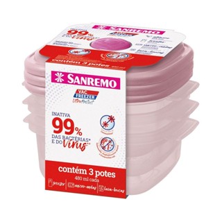Kit 3 Potes Plásticos Quadrados Rosa 480ml Ultraprotect Sanremo