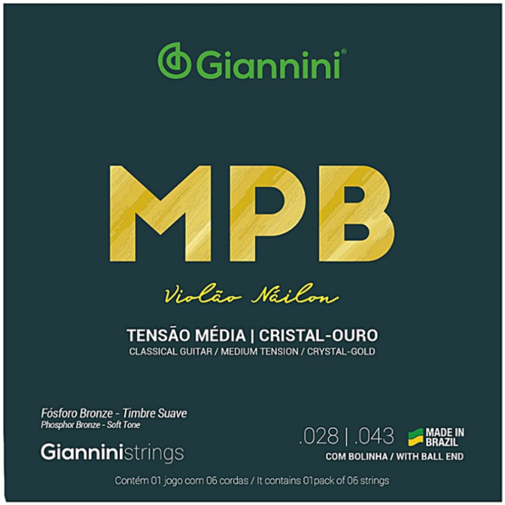 Imagem ENCORDOAMENTO GIANNINI VIOLÃO GENWG NYLON CRISTAL OURO C/BOLINHA
