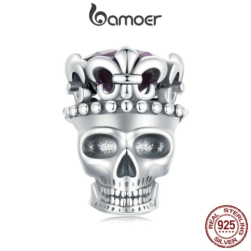 Bamoer 925 Sterling Sliver Charm Skull Crown Pendant Acessórios Para Pulseira em Oferta na Shopee