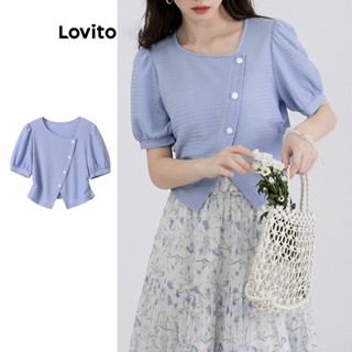 Lovito Blusa Assimétrica Casual Jacquard Com Botão Liso Para Mulheres L77ED040