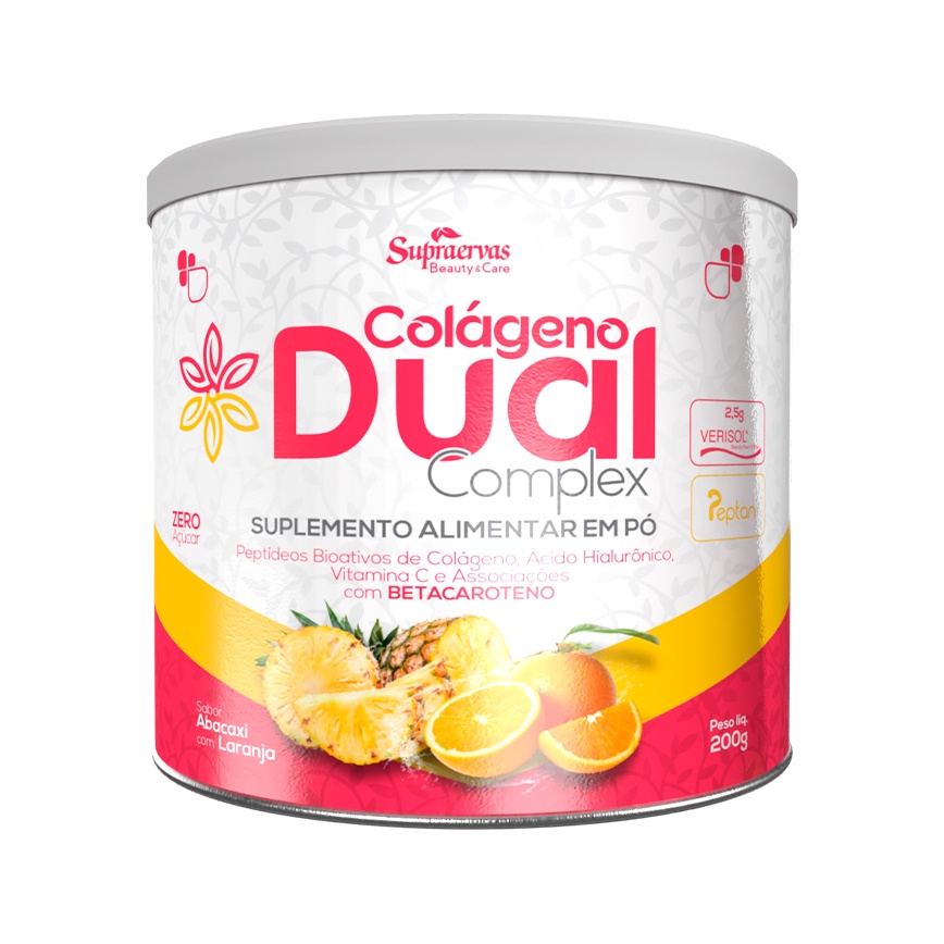 Colágeno Dual Complex Solúvel 200 g - Sabor Abacaxi e Laranja com Betacaroteno