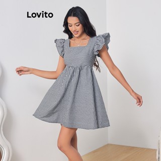Lovito Vestido Casual Xadrez Com Babados Para Mulheres LBL07199