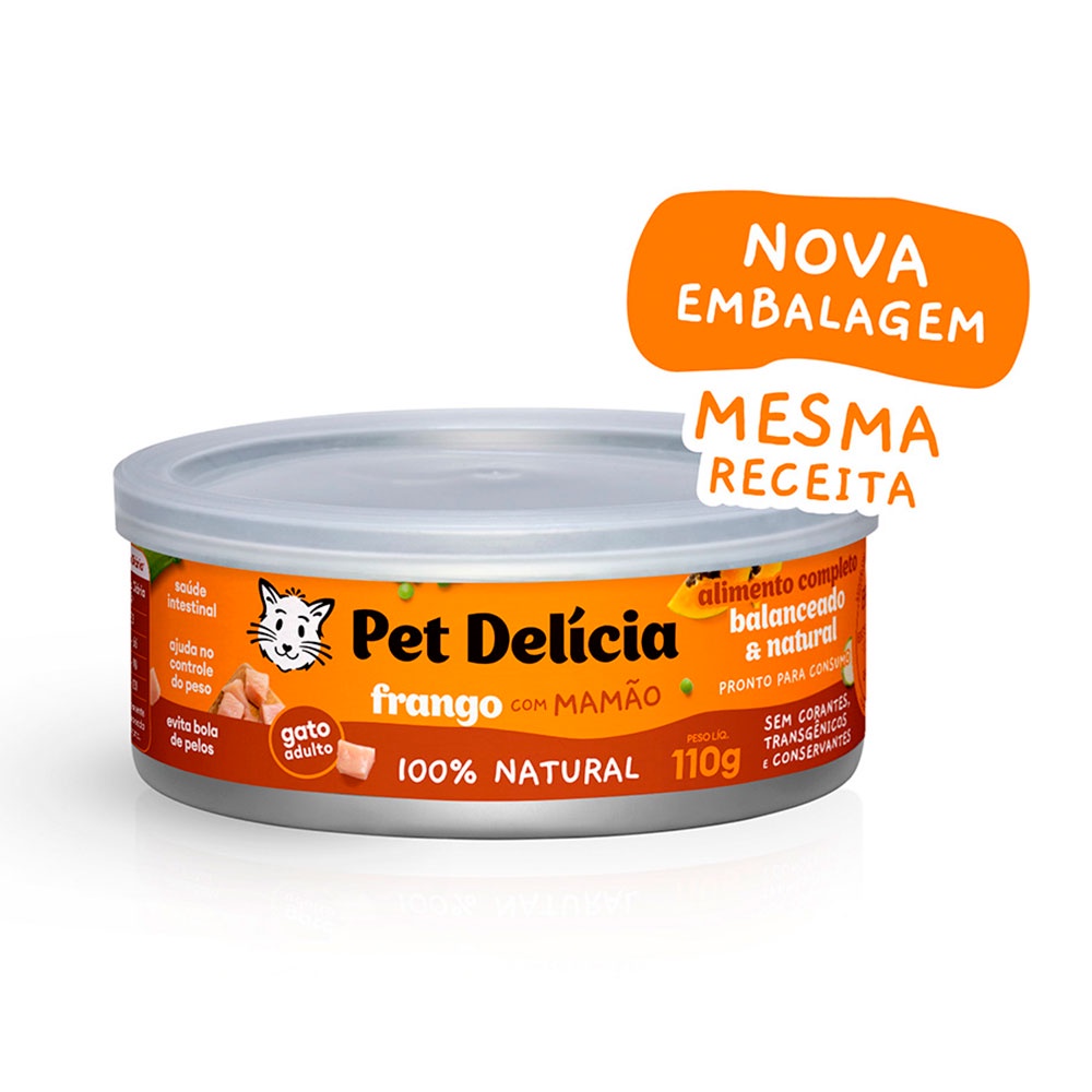 Ração Úmida Para Gatos Adultos Pet Delícia Sabor Frango com Mamão 110g - Pets