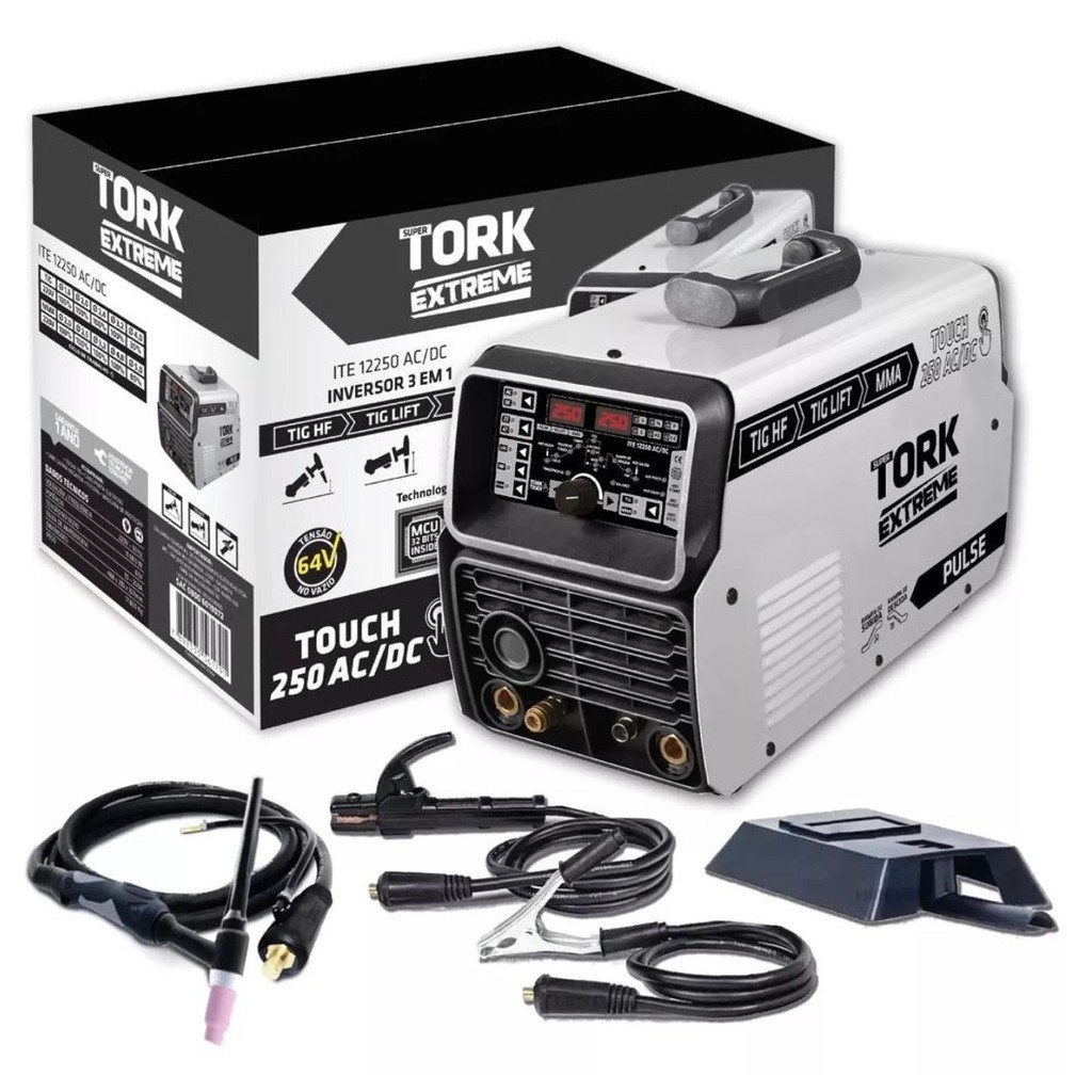 Inversora Solda SuperTork Touch 250T ITE-12250 220v Pulsado Trisolda AC-DC (TIG HF - TIG LIFT - MMA)