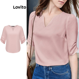 Lovito Blusa Vintage Sem Adornos Plissada para Mulheres L86ED389 em Oferta na Shopee