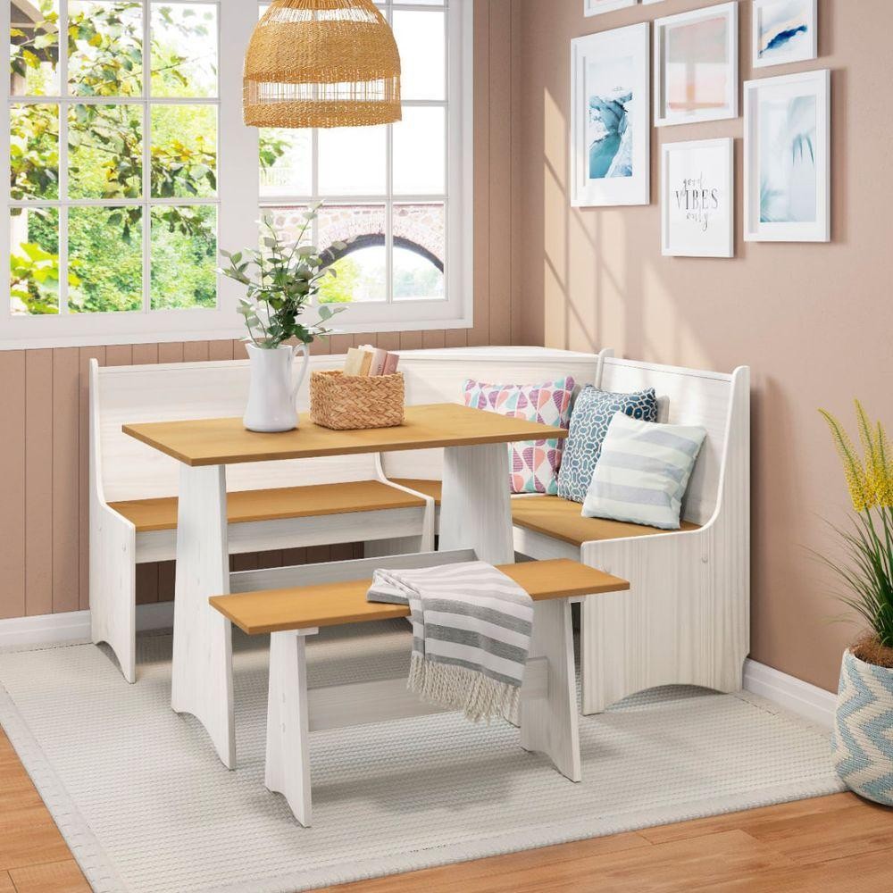 Conjunto Canto Alemão Em Madeira Maciça Branco Natural Marin Brasil em Oferta na Shopee