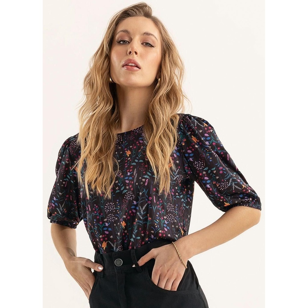Blusa Com Mangas Bufantes Preto Quintess em Oferta na Shopee