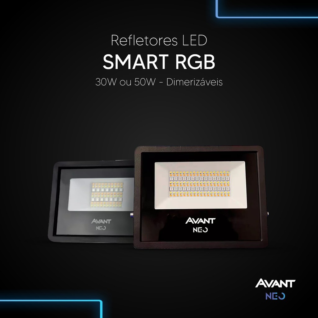 Refletor Led Smart Inteligente 30w ou 50w RGB Colorido 2700k/6500k 110v/220v Bivolt Cod: 290318179-123 Avant Neo - Home & Living