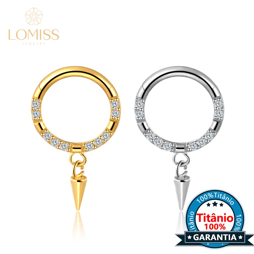 Piercing Argola Titânio Pvd Zircônia Frontal Com Pingente Spike Helix Septo Rook Conch