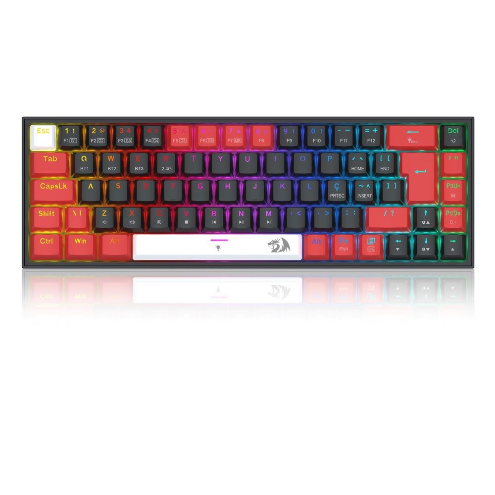 TECLADO MECANICO GAMER CASTOR PRO RGB WIRELESS SWITCH BROWN K631RGB-PRO-BRW PRETO, VERMELHO E BRANCO