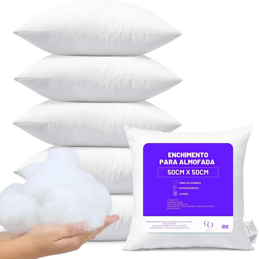 Enchimento De Almofadas Para Sofá Grande 50x50cm Kit 2 4 6 10 Unidades Fibra Siliconada Antialérgica
