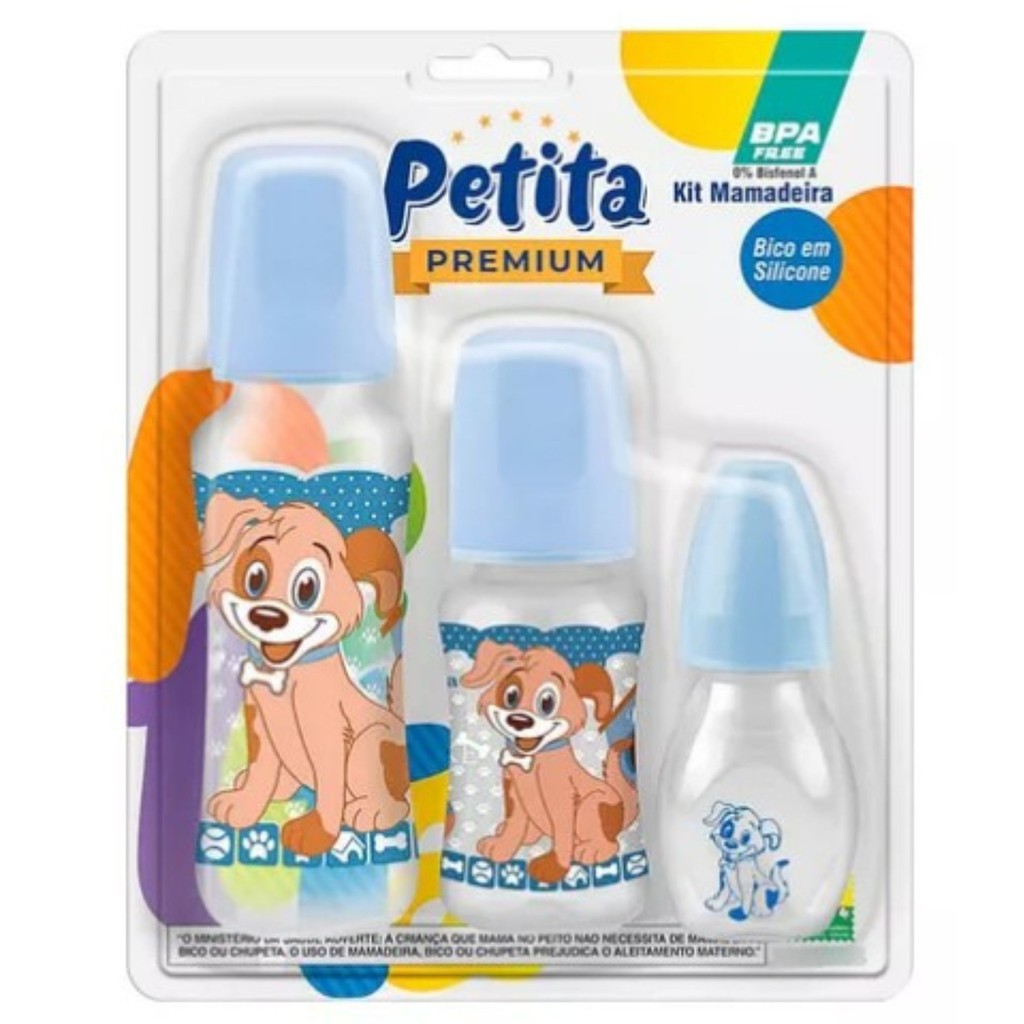 Kit Mamadeira Com 3 Bico Ortodôntico Azul 3426 - Petita