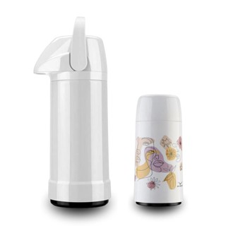 Kit Bebê Garrafa Térmica 500ml Branca + Mini Garrafa Firenze 250ml Faces Invicta