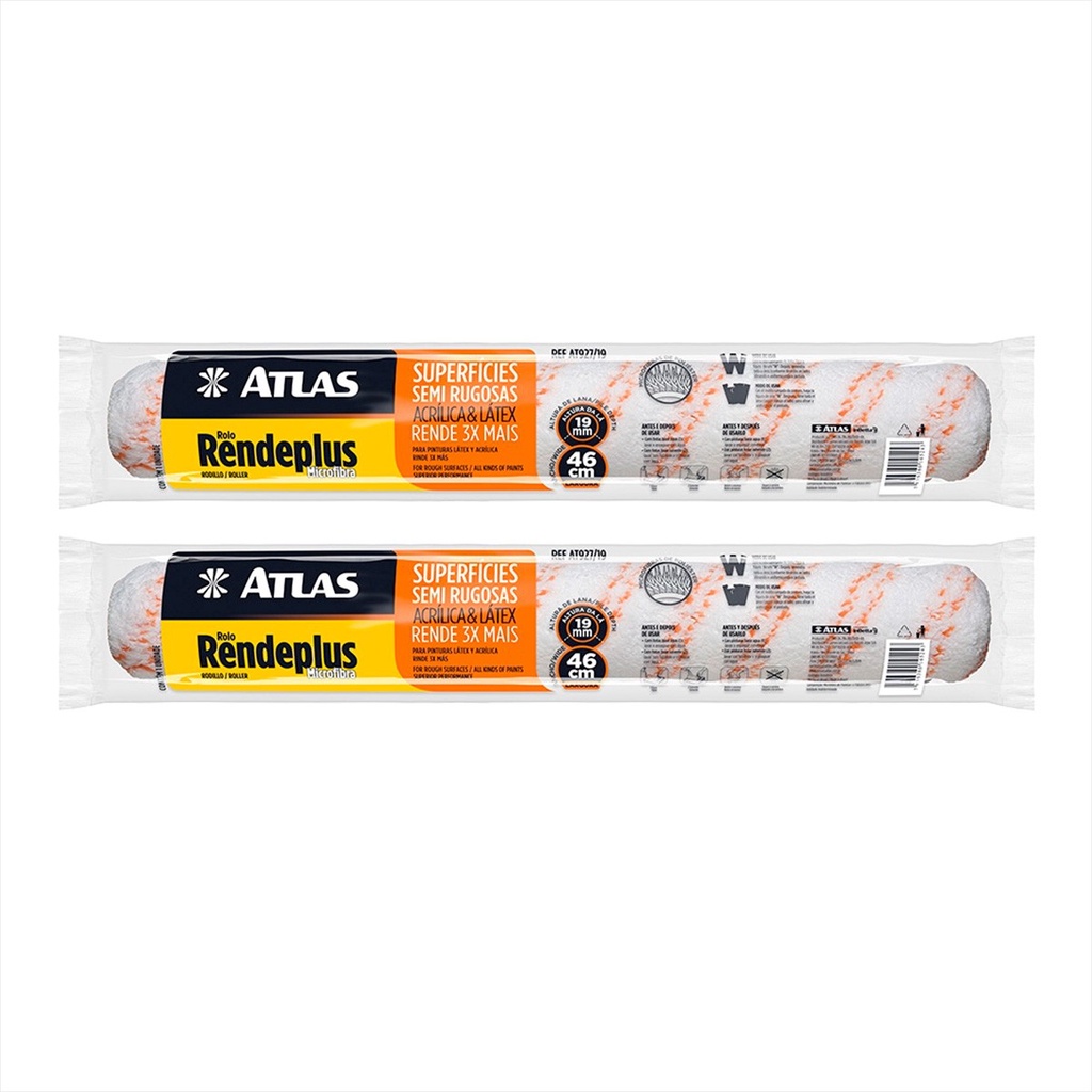 Kit 2 Rolos Rendeplus Duplo 46cm Atlas Rendimento Na Pintura