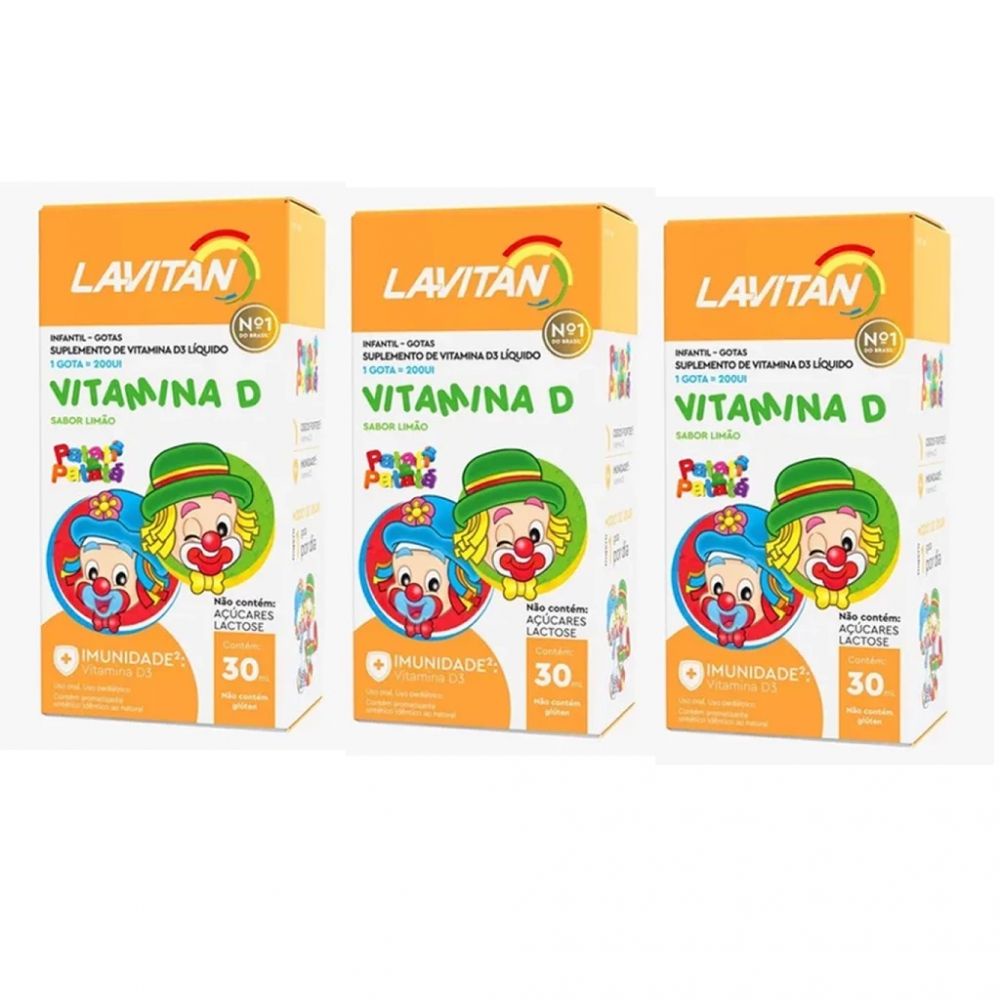 3 Unidades Lavitan Patati Patatá Infantil Vitamina D Sabor Limão 30ml