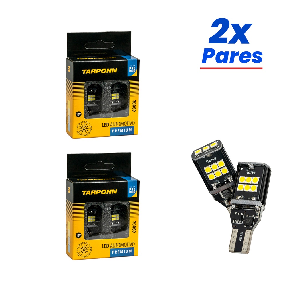 Kit 4 Lâmpadas Led Auto Canbus Farolete T15 12v 15 Leds Carro em Oferta na Shopee