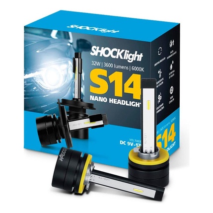 LAMPADA LED HEADLIGHT S14 NANO H27 6000K 12V 32W 3600LM SHOCKLIGHT em Oferta na Shopee