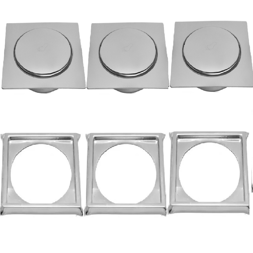 3 Ralos Click Inteligente Em Inox 10x10 Cm + 3 Porta Grelha