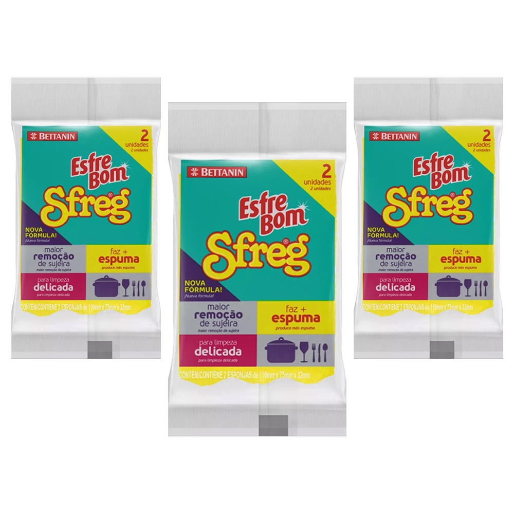 Kit 3 Pac Com 6 Esponja Lava Louças Sfreg Dupla Face Esfrebom