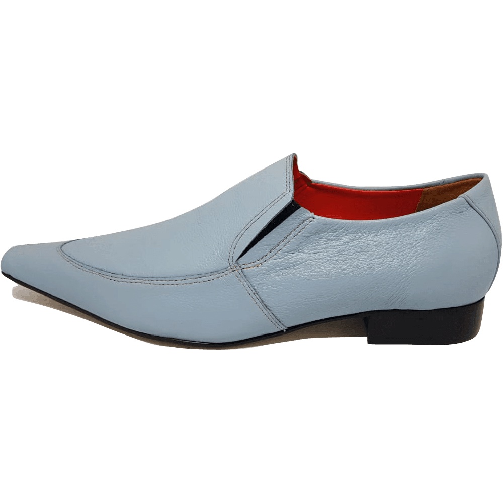 Sapato Masculino Italiano em Couro Social Executivo Azul Baby Bico Fino Ref: 267 Azul
