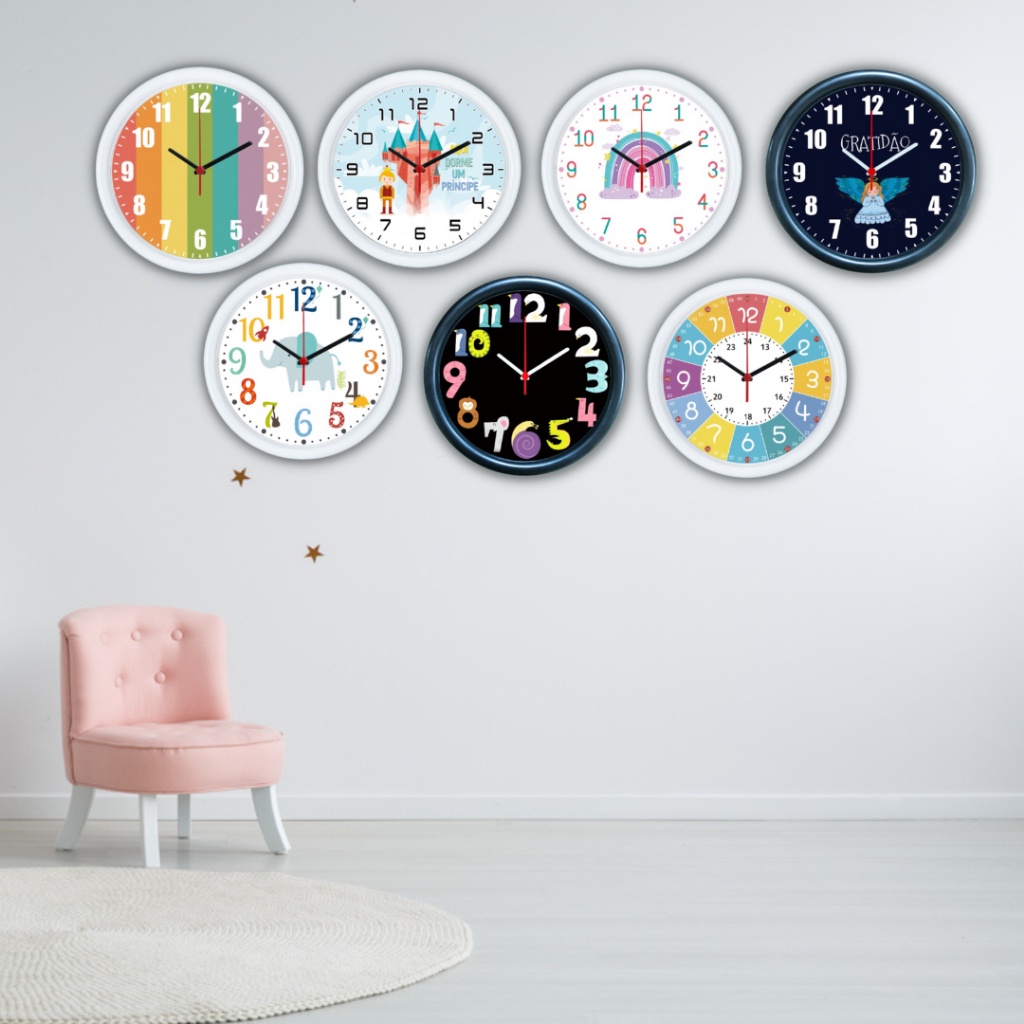 Relógio de Parede Analógico 24cm Redondo INFANTIL em Oferta na Shopee