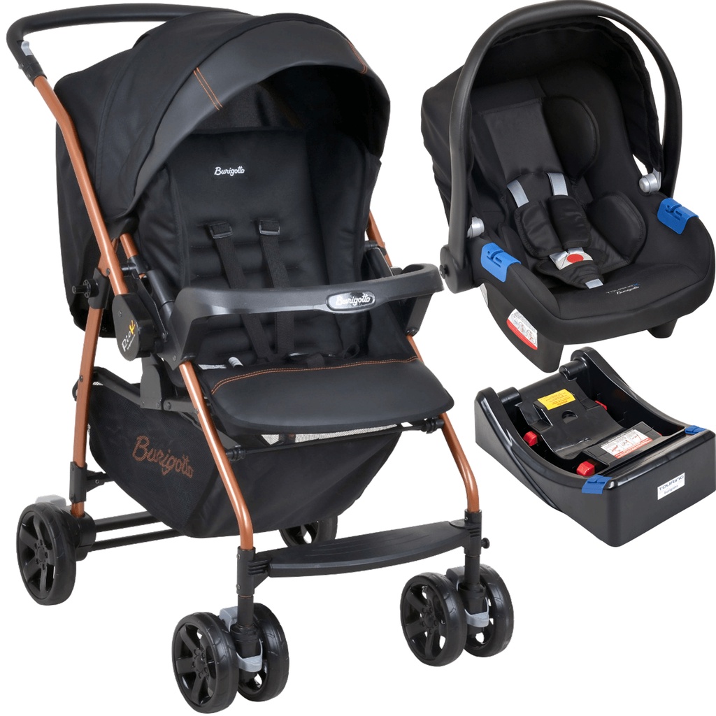 Carrinho de Passeio Rio K Preto Cobre + Bebê Touring X + Base - Burigotto em Oferta na Shopee