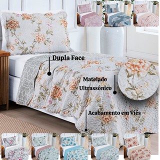 Colcha Cobre Leito 2pc SORELLE Solteiro Estampado Dupla Face Bouti Matelado Ultrassonico c/Vies