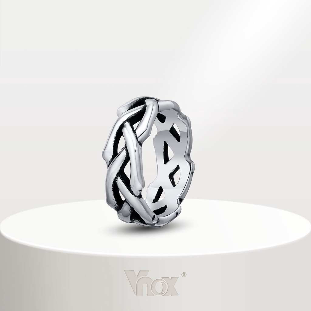 Vnox Fashion Twisted Chain Ring Anel De Corrente Torcida Masculino , Aço Inoxidável Nunca Desaparece Oco Feminino Jóias De Natal