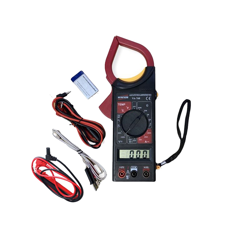 Kit Alicate Volt Amperímetro Digital Tensão Continuidade Corrente Resistência Va-760 Ponta Prova