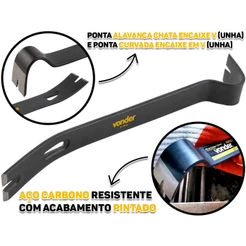 Pé De Cabra Ponta Chata E Curvada Aço Carbono Pintado Profissional 38cm Vonder