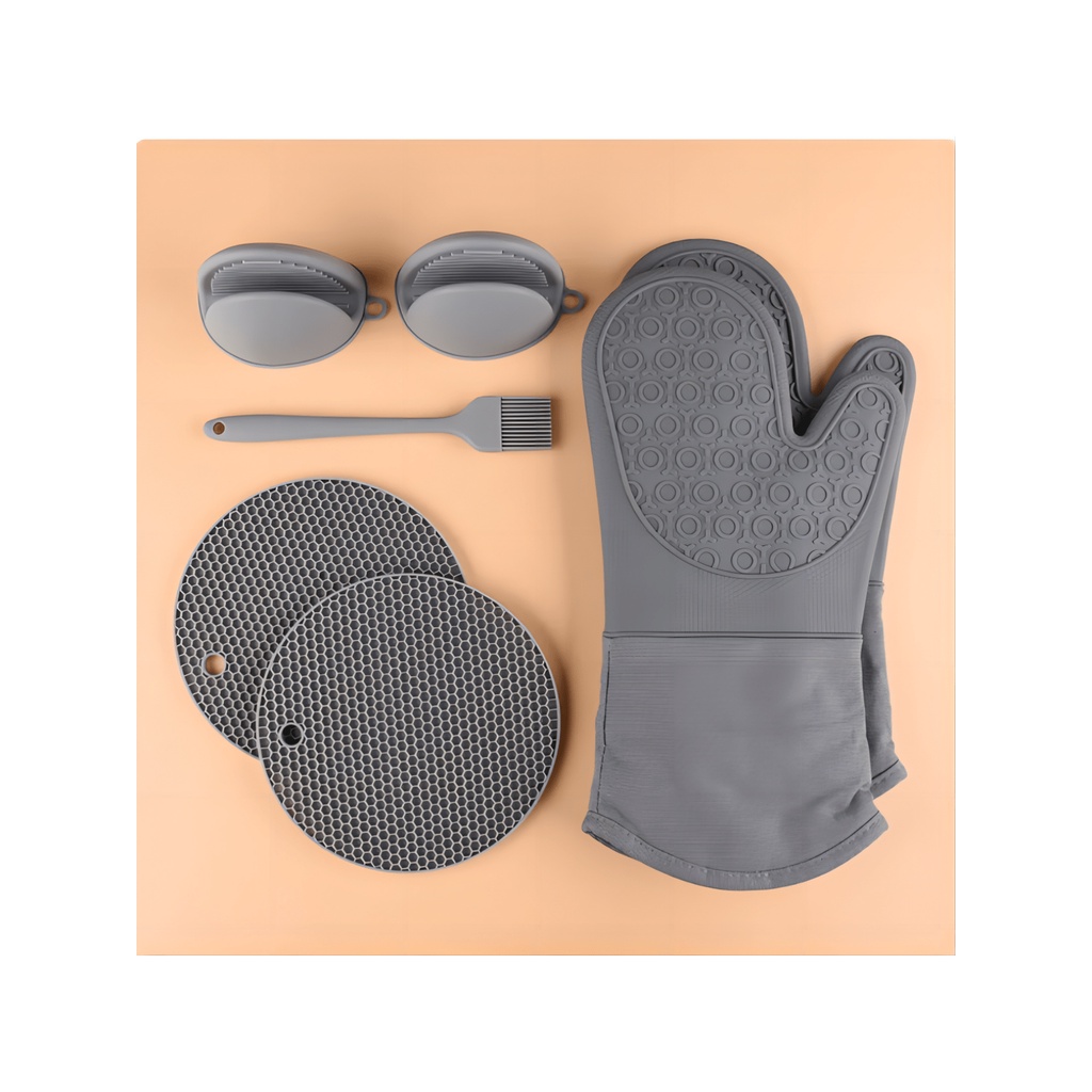 7-Peças Luvas De silicone Isoladas Para Microondas Antiderrapantes Forno , Suporte Panela , Tapete De Cozimento , Prender Cozinha