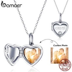 Colar De Prata Bamoer 925 Caixa De Coração Personalizada Única Pingente Presentes De Bricolage