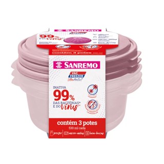 Kit 3 Potes Plásticos Redondos Rosa 530ml Ultraprotect Sanremo