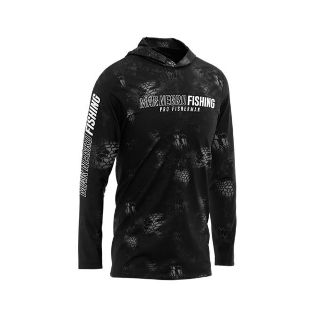 Camiseta de Pesca Mar Negro Fishing Sublimada com Capuz Black - Masculina