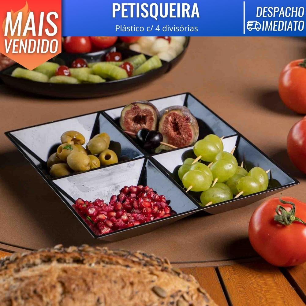 Petisqueira Quadrada C/ 4 Divisoes Para Frios Queijo Amendoim Molheira Para Petiscos
