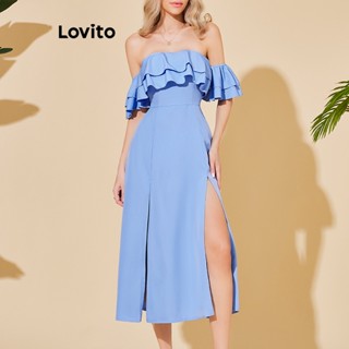 Lovito Vestido de Babados Simples para Mulheres LBL06018 (Azul Claro)