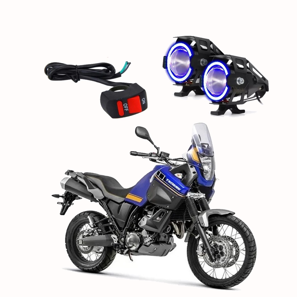 Par Farol de Milha Auxiliar Angel Eye U7 Mini Azul para Moto XT 600 Z Teneré 2011 até 2022