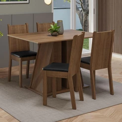 Conjunto Sala de Jantar Mesa Tampo de Madeira 4 Cadeiras Rustic/Preto Marilyn Madesa