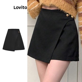 Lovito Casual Saia com Botões e Camada Dupla para Mulheres L74ED272