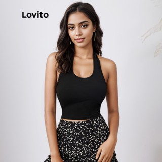 Lovito Regata Casual Lisa Cropped Sem Mangas Frente Única L21AS054 (Preta)