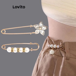 Lovito Casual Flores Lisas Strass Pérolas Arco Broches Versáteis Para Mulheres LFA12382