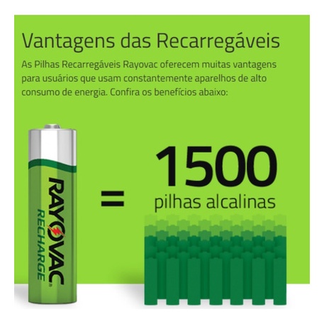 Pilha Recarregável AA / AAA / Carregador de Pilhas Recarregáveis - Rayovac