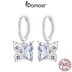 Brincos Bamoer 925 Sterling Sliver Hoop Jóias Borboleta Para Mulheres