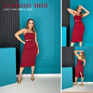 Vestido Midi Tomara que Caia com detalhe com Argola LVC16