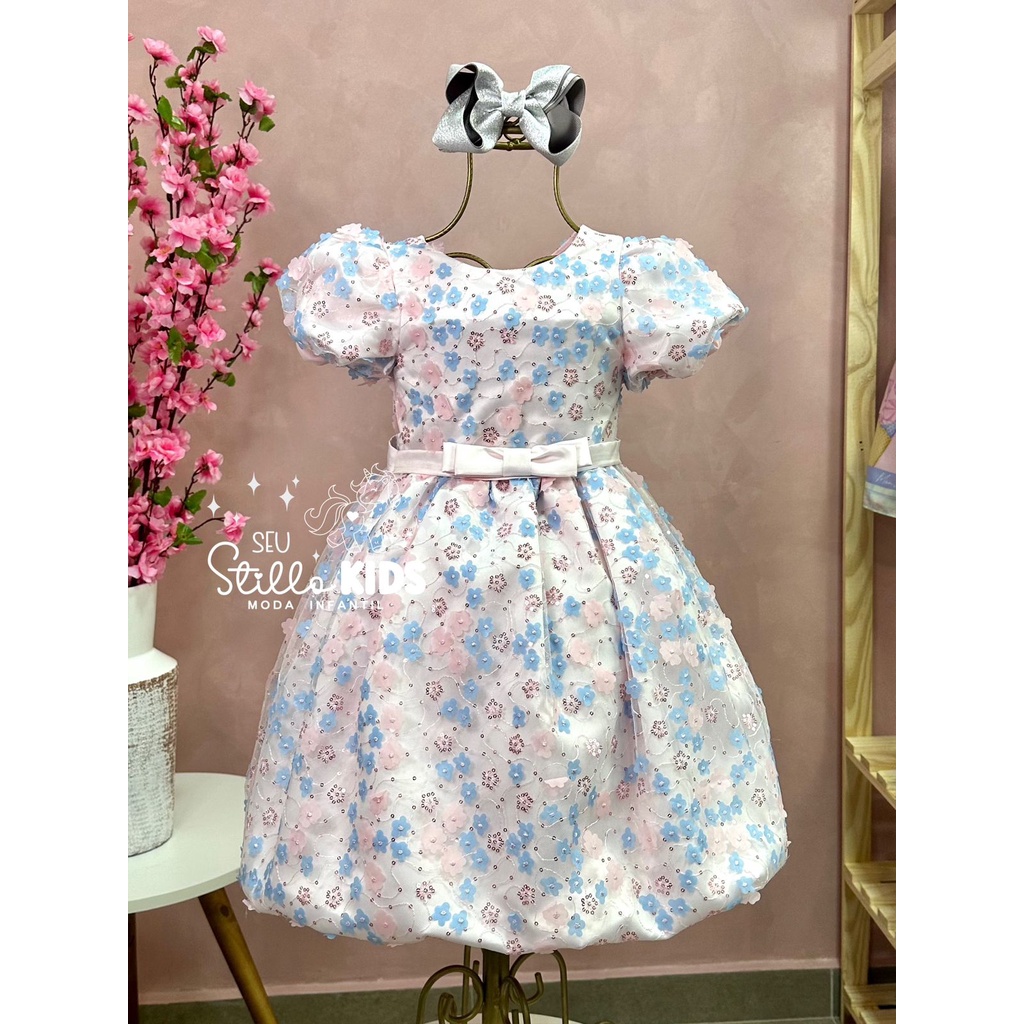 Vestido Festa Infantil Petit Cherie Inverno Flores Com Paetê