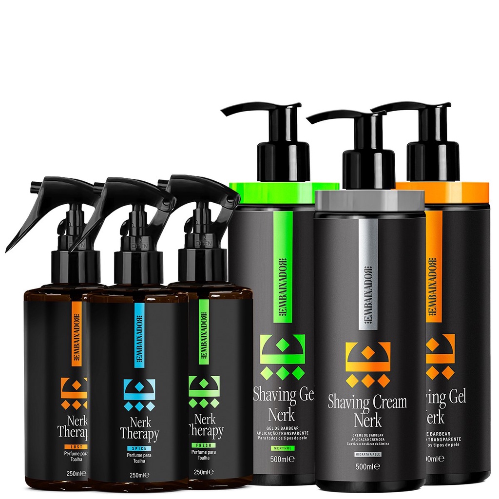 3 Shaving em Gel Nerk 500ml + 3 Perfume Toalha Nerk Therapy 500ml