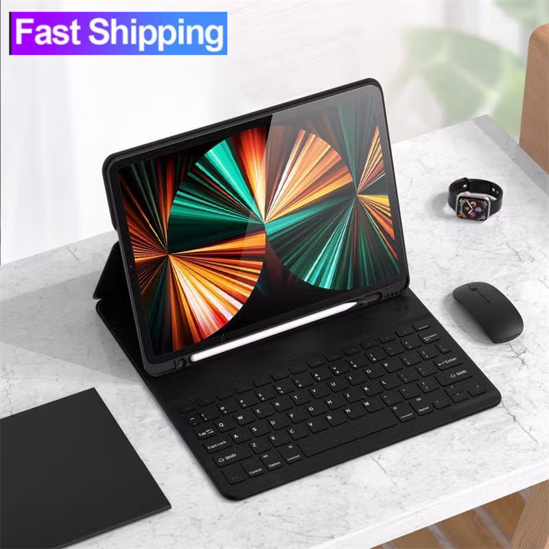 Capa para Samsung Galaxy Tab S9 FE 10.9 S6 Lite 10.4 2020 2022 2024 A7 T500 A8 X200 S7 S8 11 A9 Plus 11 Couro magnético Teclado sem fio Bluetooth Capa do mouse