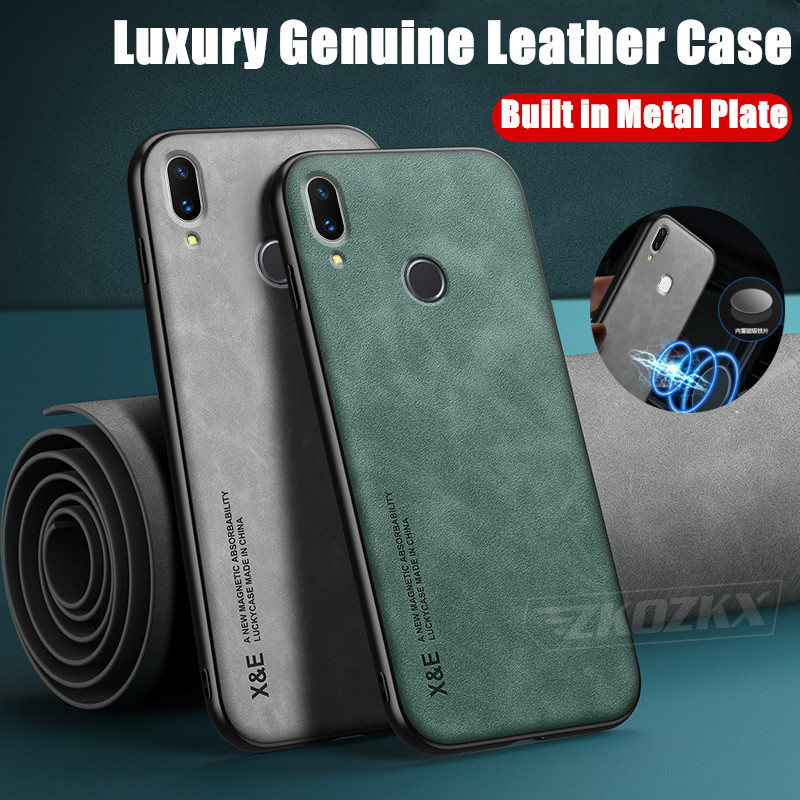 Para Huawei Honor 8X 6,5 Polegadas JSN-L42 L11 L21 L22 Slim Minimalista Caixa De Couro De Cordeiro Genuína Com Tampa Traseira De Placa Metálica Embutida