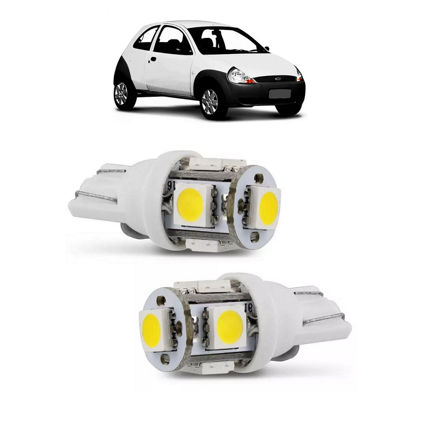 Par Lampada Pingo T10 5 LED Torre Ford Ka Farol Teto Placa