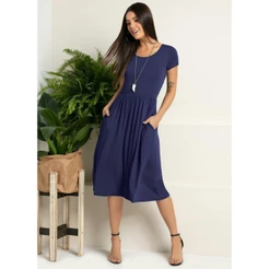 Vestido Midi Com Bolsos Azul Quintess